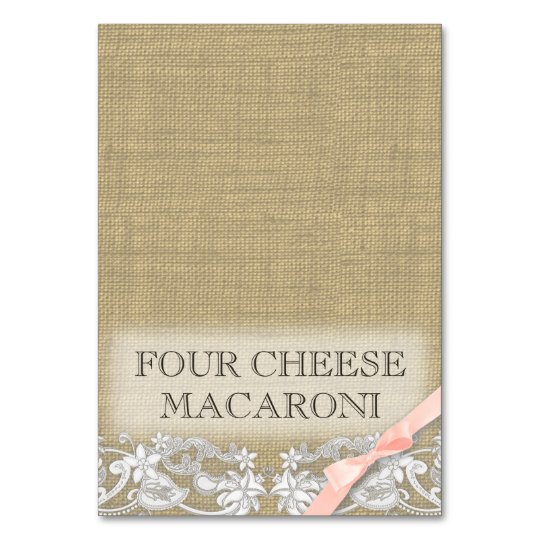 Vintage Lace and Blush Bow Food Tent Card