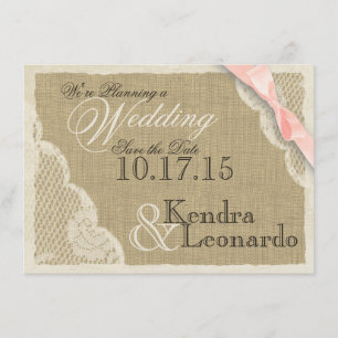 Vintage Lace and Blush Pink Bow Save the Date