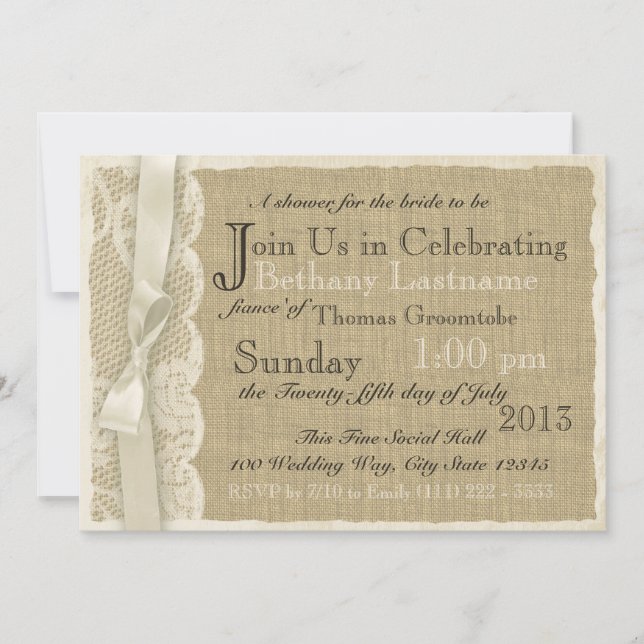 Vintage Lace and Burlap Bridal Shower Invitation (Front)