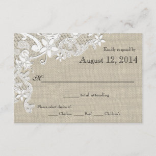 Vintage Lace and Burlap Country Romance Reply RSVP Card