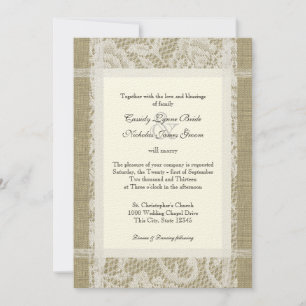Vintage Lace and Burlap on Felt Paper 7x5 Wedding Invitation