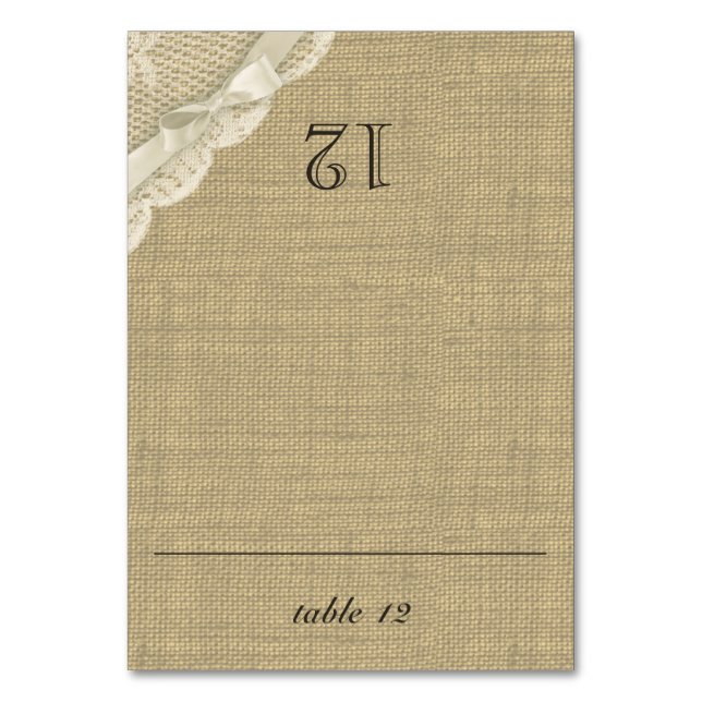 Vintage Lace and Burlap Seating Card (Front)