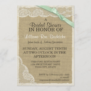 Vintage Lace and Green Bow Bridal Shower Invitation