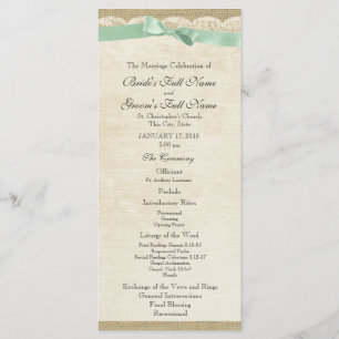 Vintage Lace and Mint Green Bow Wedding Program