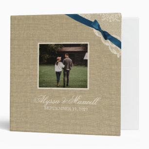 Vintage Lace and Navy Blue Bow Design with Photos Binder