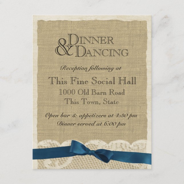 Vintage Lace and Navy Bow Reception Card (Front)