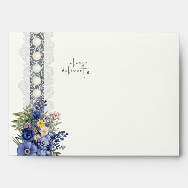 Vintage Lace And Pearls Floral Wedding Envelope (Front)