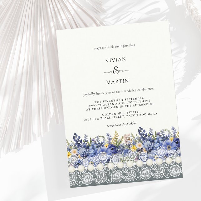Vintage Lace And Pearls Floral Wedding Invitation (Creator Uploaded)