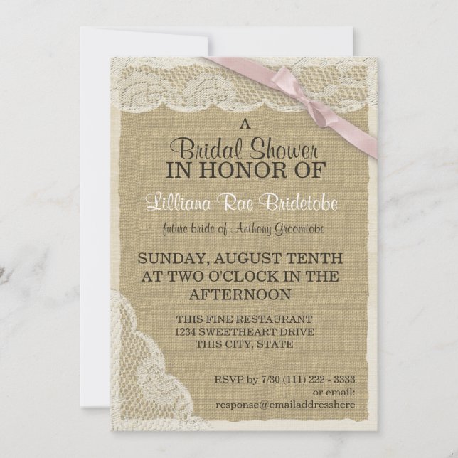 Vintage Lace and Pink Bow Bridal Shower Invitation (Front)