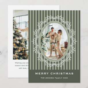 Vintage Lace and Sage Stripes Photo Christmas  Holiday Card