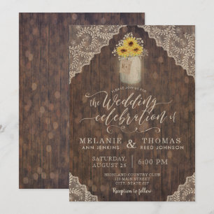 Vintage Lace and Sunflowers Wedding Invitations