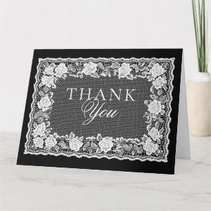 Vintage Lace Black and White Old Money Wedding Thank You Card