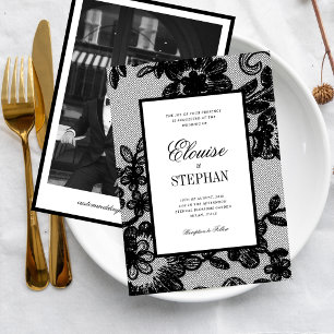 Vintage Lace Black & White Antique Floral Wedding Invitation