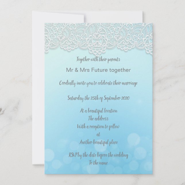 Vintage lace blue aqua elegant wedding invitation (Front)