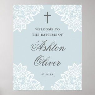 Vintage lace blue baptism welcome sign