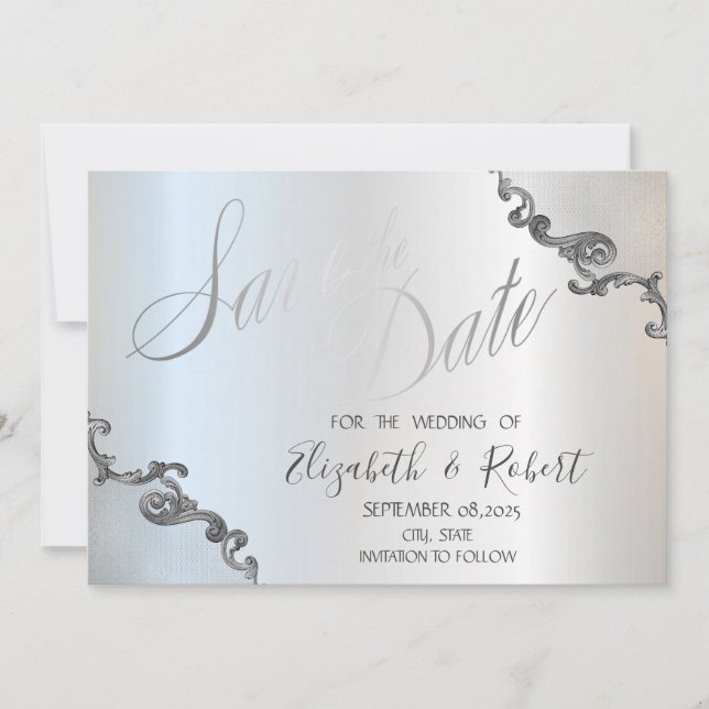 Vintage Lace Border Silver Save The Date (Front)