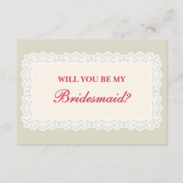 Vintage Lace Bridesmaid Proposal Card (Front)