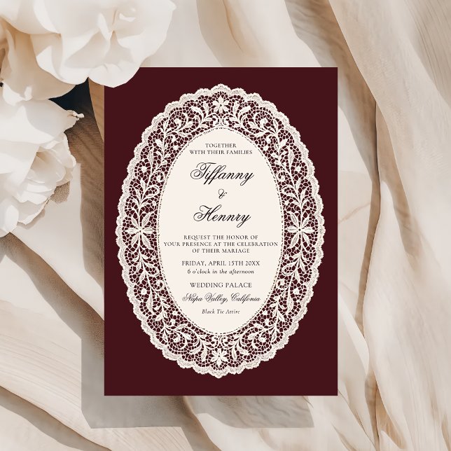 Vintage Lace Burgundy Wedding Invitation (Créateur téléchargé)