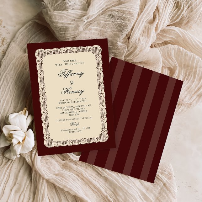 Vintage Lace Burgundy Wedding Invitation (Creator Uploaded)