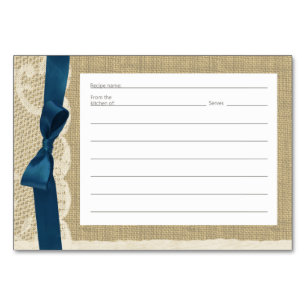 Vintage Lace Burlap and Navy Bow Recipe Cards
