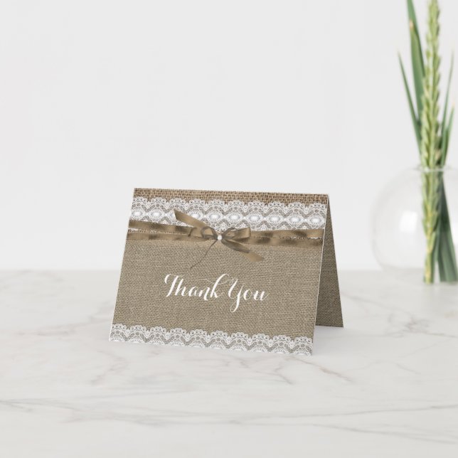 Vintage Lace & Burlap Thank You Card (Front)