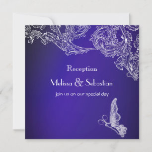 VINTAGE LACE & BUTTERFLIES BLUE OMBRÉ Reception Invitation