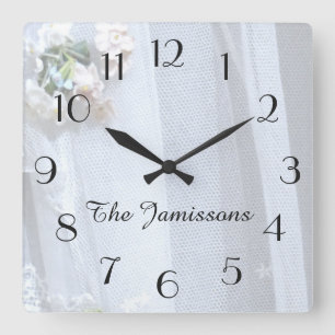 Vintage Lace, Clock, Personalized Square Wall Clock