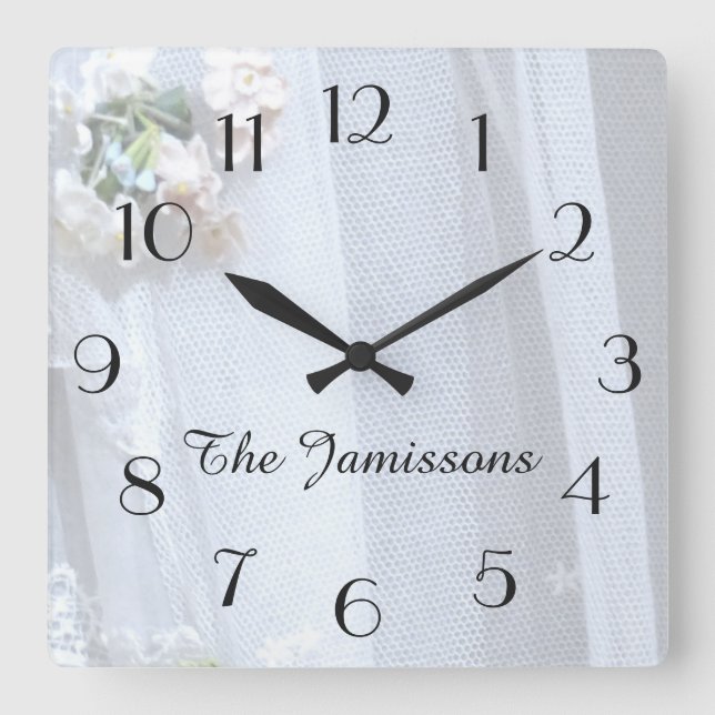 Vintage Lace, Clock, Personalized Square Wall Clock (Front)