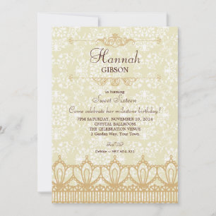 Vintage Lace & Damask Brocade Sweet 16 Invitation