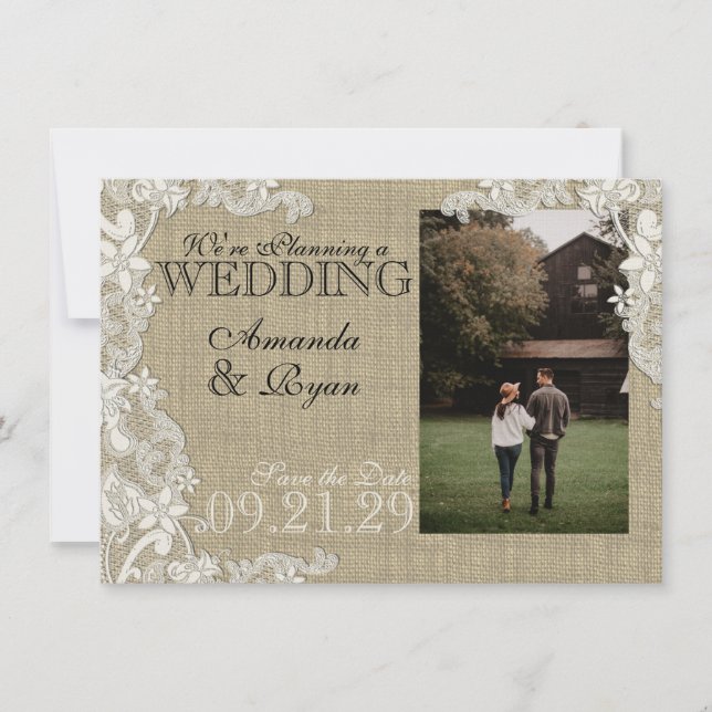 Vintage Lace Design Save the Date (Front)