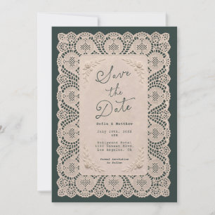 Vintage Lace Doily Green Save the Date Invitation