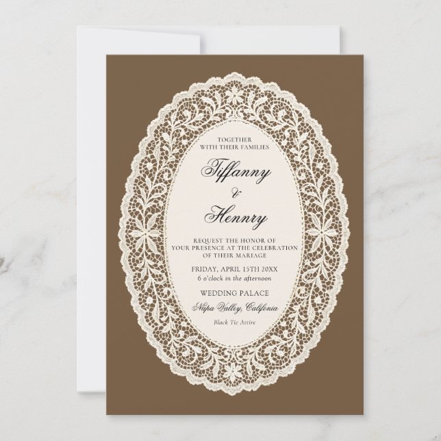 Vintage Lace Doily Wedding Invitation (Devant)