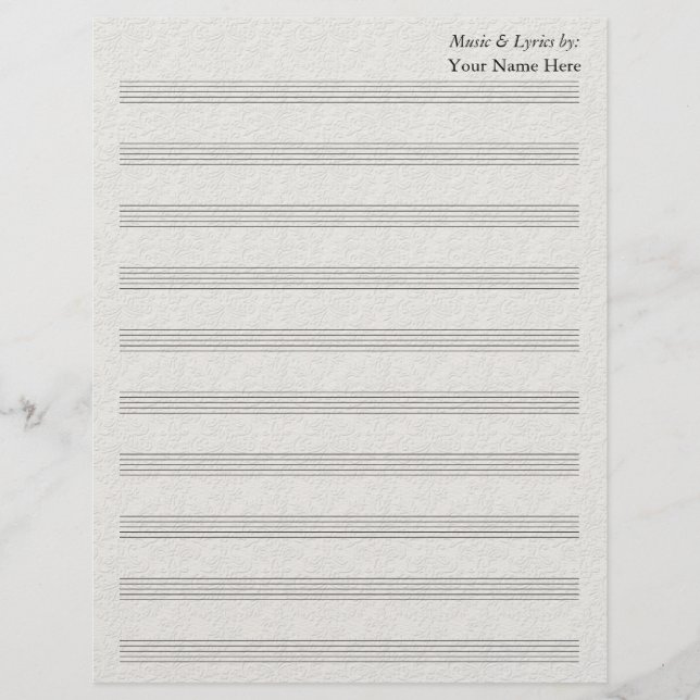 Vintage Lace Emboss Blank Sheet Music 10 Stave (Front)