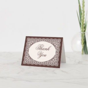 Vintage Lace Espresso Brown Elegant Photo Wedding Thank You Card