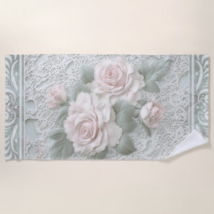 Vintage Lace Floral Botanical  Beach Towel