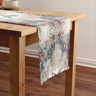 Vintage Lace Floral with Crystals Short Table Runner