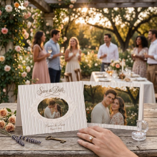 Vintage Lace Frame Oval Photo Save The Date Card