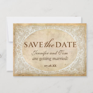 Vintage Lace Frame Rustic Save the Date Card