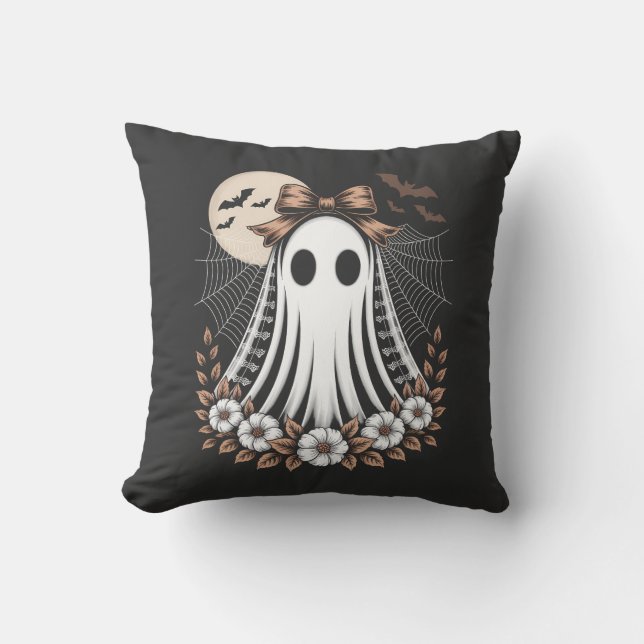 Vintage Lace Ghost Halloween Throw Pillow (Front)