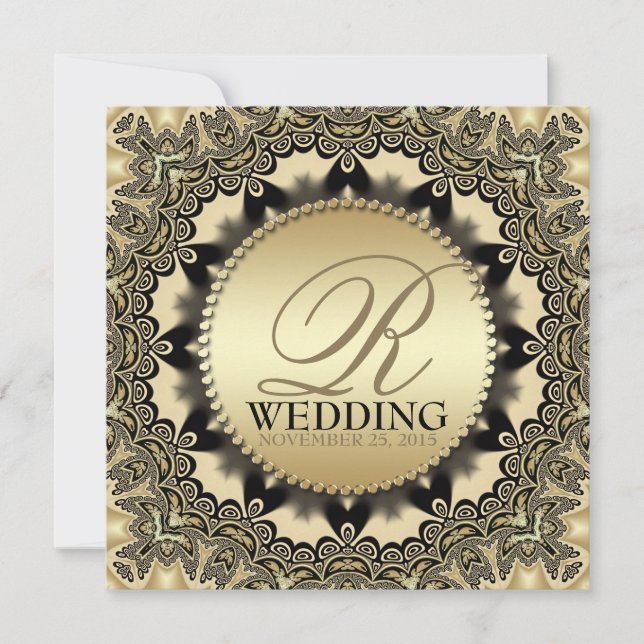 Vintage Lace Golden Wedding Party Invite (Front)