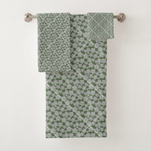VINTAGE LACE GRID GREEN BATH TOWEL SET