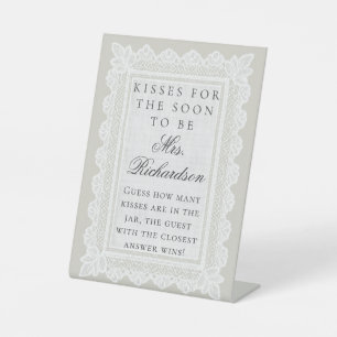 Vintage Lace How Many Kisses Bridal Shower Game Pedestal Sign