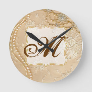 Vintage Lace Jewellery Monogram Initial Wall Clock