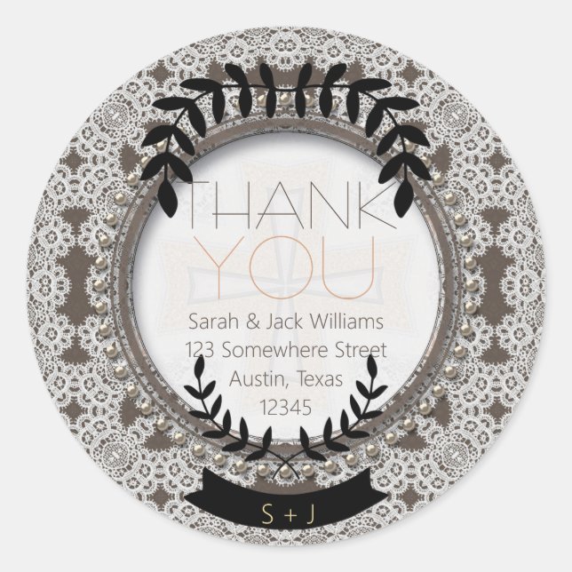 Vintage Lace & laurel Thank You Round Seals labels (Front)