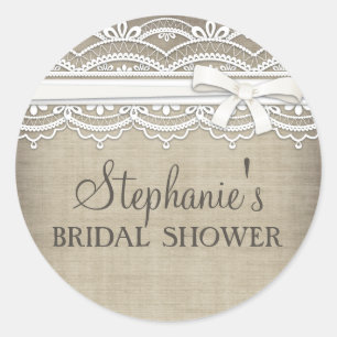 Vintage Lace & Linen Rustic Elegance Bridal Shower Classic Round Sticker