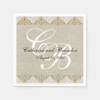 Vintage Lace Linen Rustic Wedding Paper Napkins