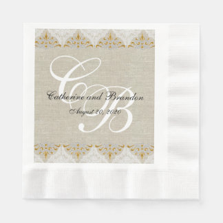 Vintage Lace Linen Rustic Wedding Paper Napkins