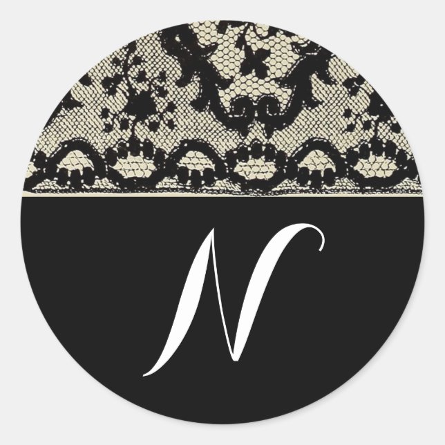 Vintage Lace Monogram Classic Round Sticker (Front)