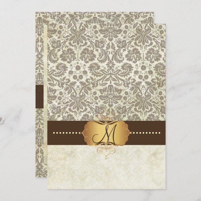 Vintage Lace Monogram Wedding Invitations (Front/Back)