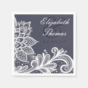 Vintage Lace Navy Blue   Elegant Wedding Napkin